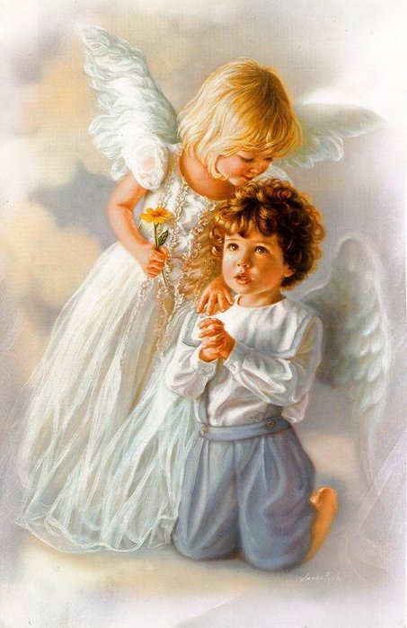 мальчик и ангел - дети, религия, мальчик, иконы, девочка, ангелы, детские - оригинал