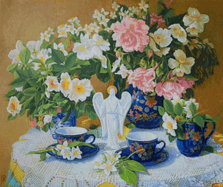 Утреннее чаепитие - натюрморт, чаепитие, картины, живопись - предпросмотр