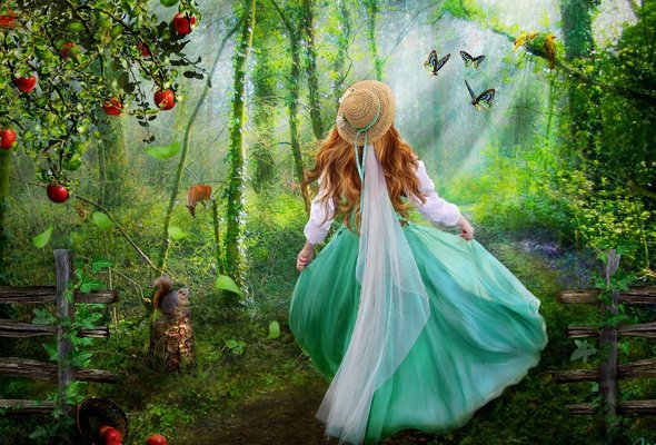 в саду - пейзаж, дети - оригинал