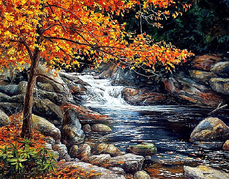Осенний пейзаж - пейзаж, река, осень, водопад - оригинал