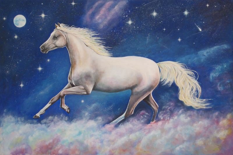 звёздный конь - домашние животные, белый конь, лошадь, лошади, кони, конь, ночь - оригинал