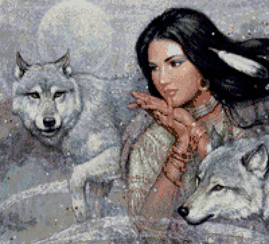 девушка и волки - девушка. животные - предпросмотр