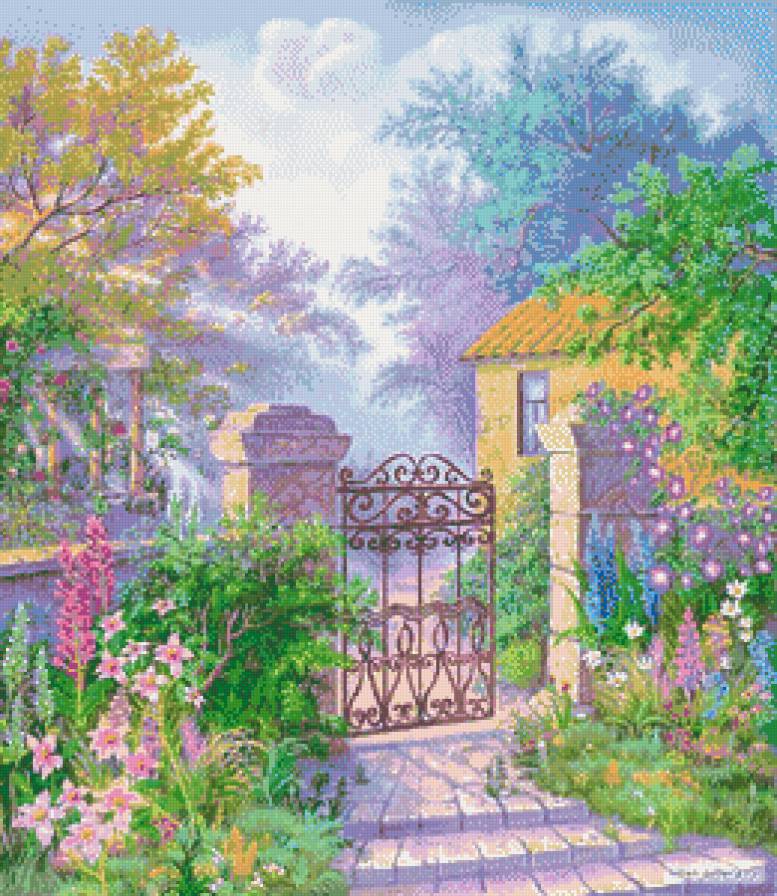 Садовая калитка (В.Цыганов) - живопись, цветы, картины, пейзаж, сад - предпросмотр