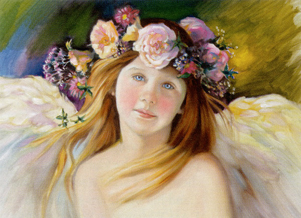 ангел весны - ангел, цветы, религия, дона гелсингер, весна, девушка, картина - оригинал