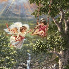 Схема вышивки «ангел и девочка на качелях»