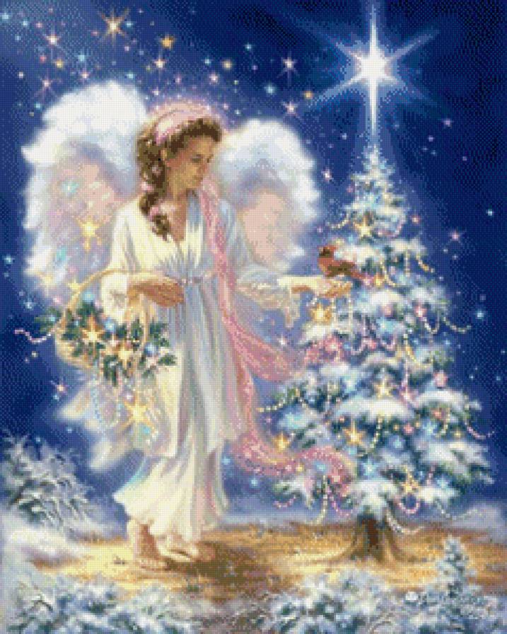 ангел и ёлочка - дона гелсингер, рождество, ангел, праздник, елочка, украшение - предпросмотр