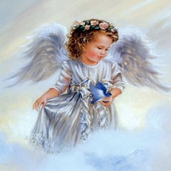 ангел и синяя птица - праздник, дона гелсингер, ангел, цветы, синяя птица, птичка, гирлянда - оригинал