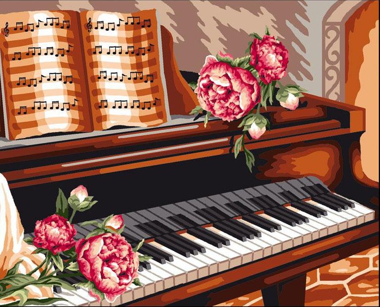 Цветы на пианино - ноты, музыка, цветы, пианино - оригинал