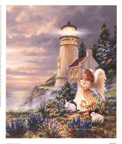ангел у маяка - девочка, животные, дети, ангел, море, маяк, берег, дона гелсингер - оригинал