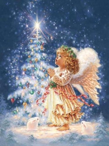ангелок и ёлочка - рождество, кролики, елочка, зайка, ангел, дона гелсингер, дети.девочка - оригинал
