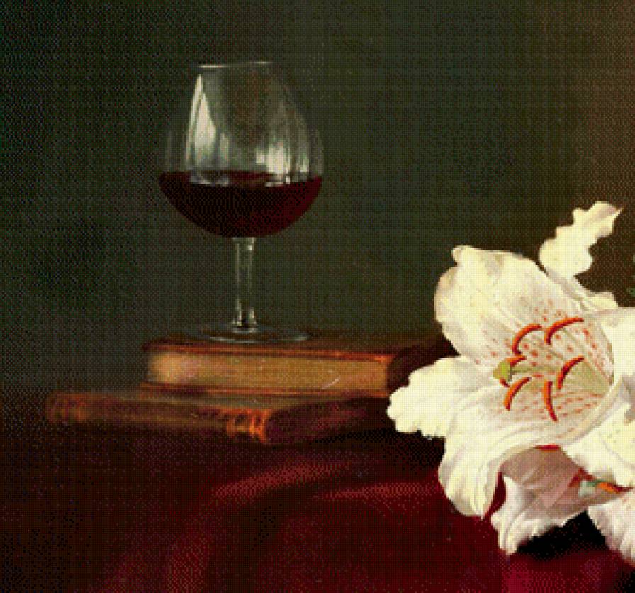 картина А.Антонова часть 1 - букет, книги, бокал, лилии, анютины глазки, живопись, вьюнок, цветы - предпросмотр