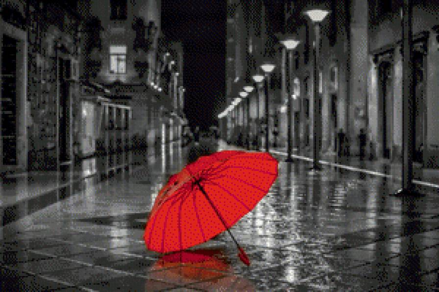 Зонт - улица, монохром, красный, зонт - предпросмотр