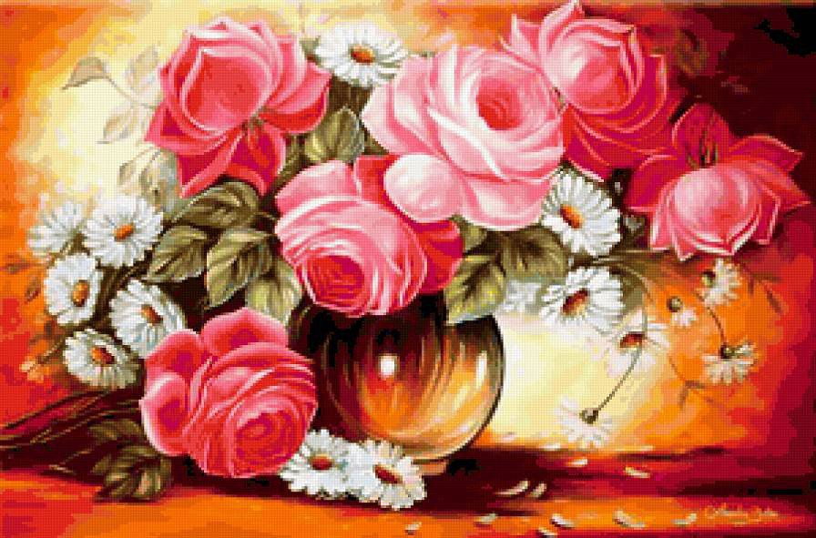 розы и ромашки - нежность, природа, цветы - оригинал