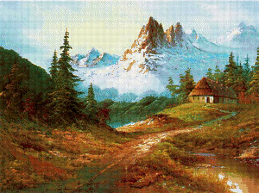 домик в горах - пейзаж - предпросмотр