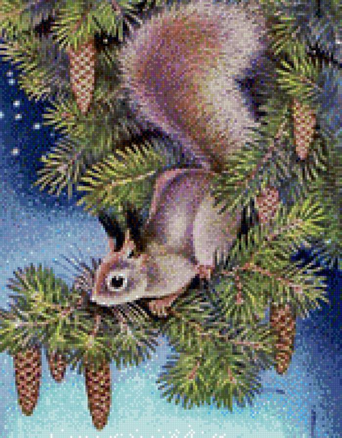 0176 - красота, шишки, природа, животные, зима, картина, белка - предпросмотр