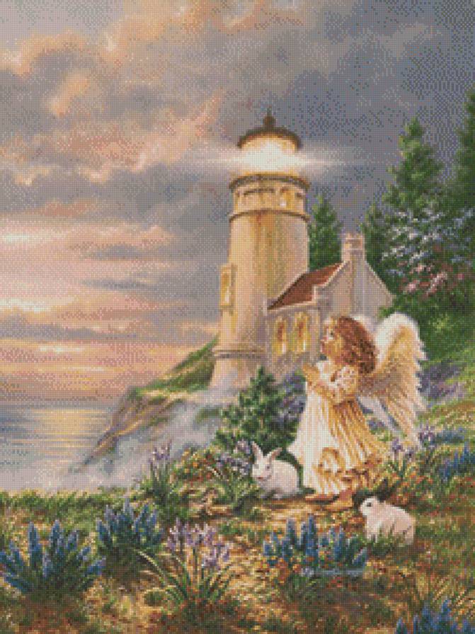 ангелок у маяка - ангелок, дети, религия, дона гелсингер, маяк, море, девочка, берег - предпросмотр