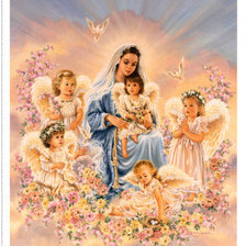 Оригинал схемы вышивки «ангелочки и божья мать» (№529470)