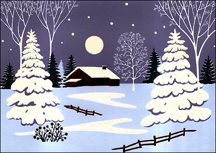 Зимний пейзаж - пейзаж, зима, домик - оригинал