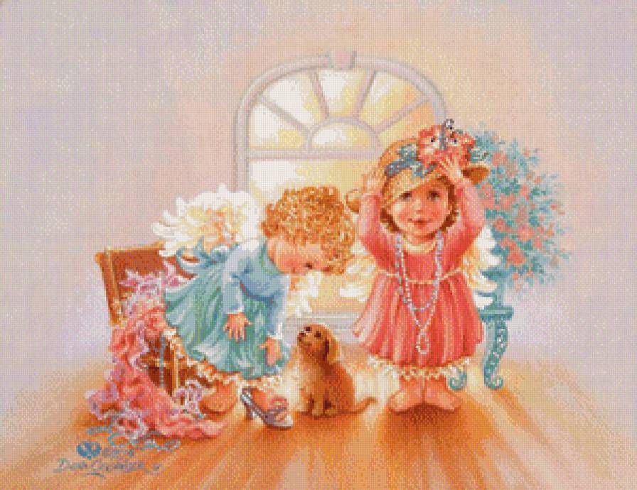 ангелочки модники - ангел, мода, мальчик, дети, комната, дона гелсингер, девочка - предпросмотр