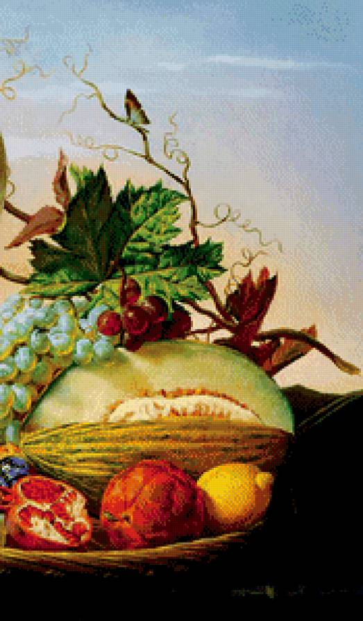 натюрморт  А. Антонова часть 2 - дыня, картина, слива, виноград, груша, кувшин, живопись, лимон, гранат - предпросмотр