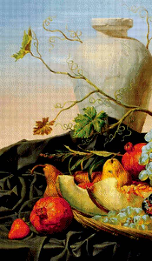 натюрморт  А. Антонова часть 1 - слива, кувшин, виноград, картина, груша, гранат, живопись, лимон, дыня - предпросмотр