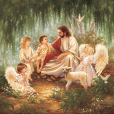 Оригинал схемы вышивки «ангелы и иисус с детьми» (№529574)