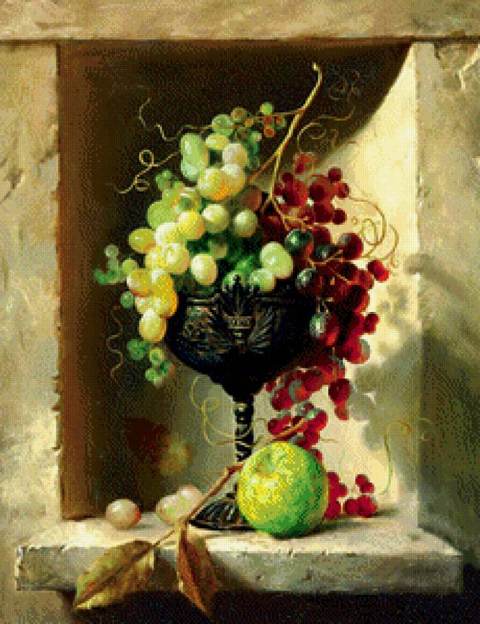 картина А.Антонова - яблоко, натюрморт, ваза, ниша, виноград, живопись, фрукты - предпросмотр