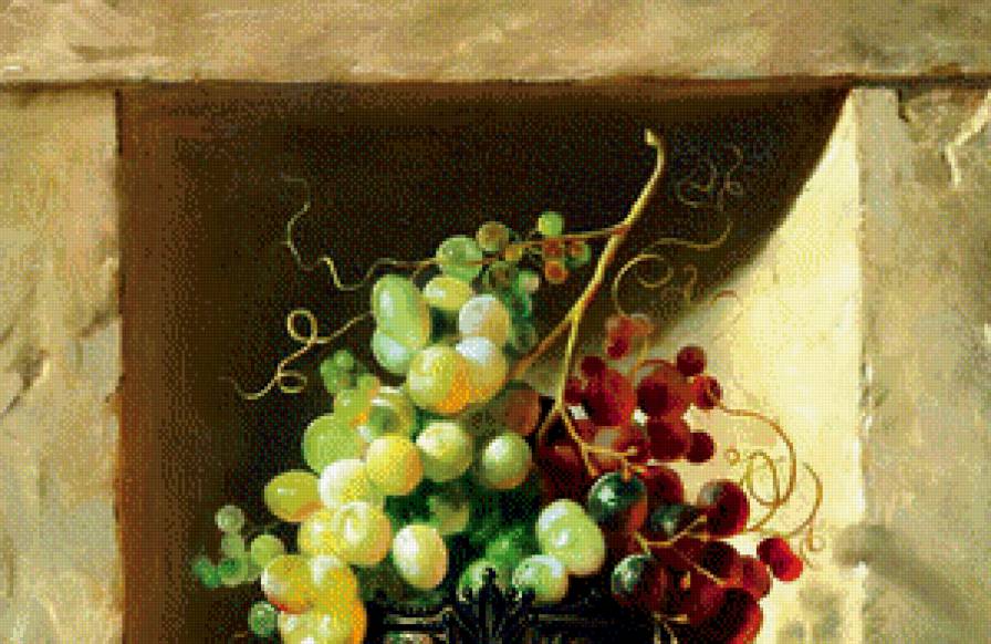 картина А.Антонова часть 1 - ваза, живопись, натюрморт, фрукты, ниша, виноград, яблоко - предпросмотр