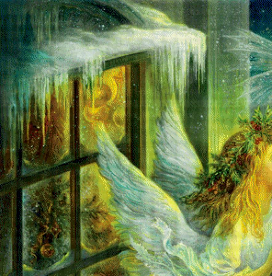 рождество часть 1 - луна, окно, ангел, ребенок, фонарь, живопись, город, кот, подарок - предпросмотр