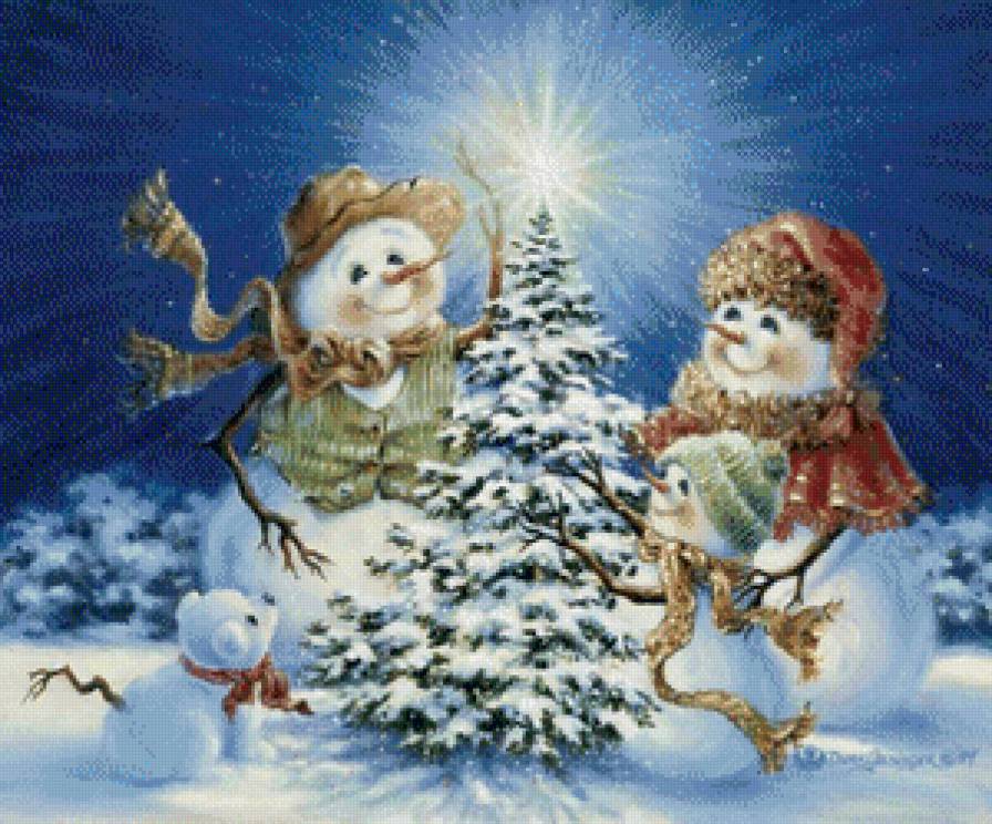 весёлые снеговики - новый год, снеговик, зима, рождество, дона гелсингер, елочка - предпросмотр