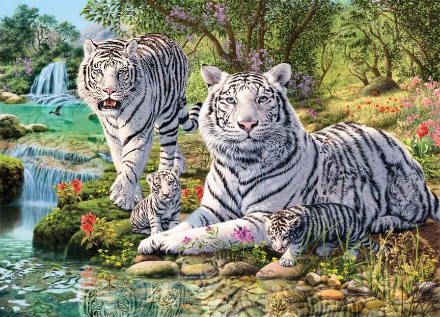 белые  тигры - картина - оригинал