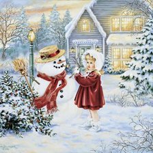 Оригинал схемы вышивки «девочка и снеговик» (№529671)