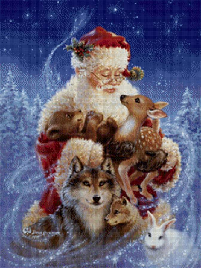 дед мороз и животные - рождество, новый год, дед мороз, санта клаус, дона гелсингер, зима - предпросмотр