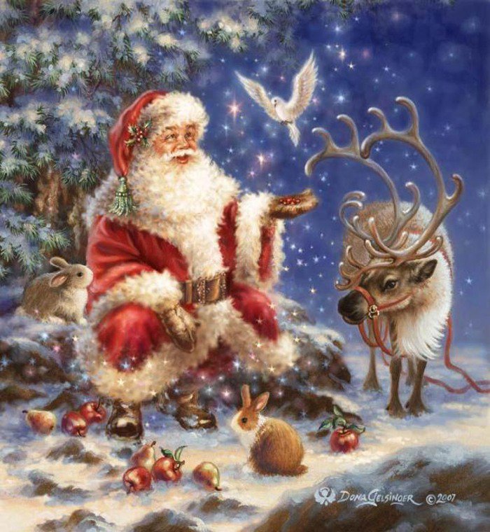дед мороз и олень - дед мороз, рождество новый год, дона гелсингер, санта клаус, зима - оригинал