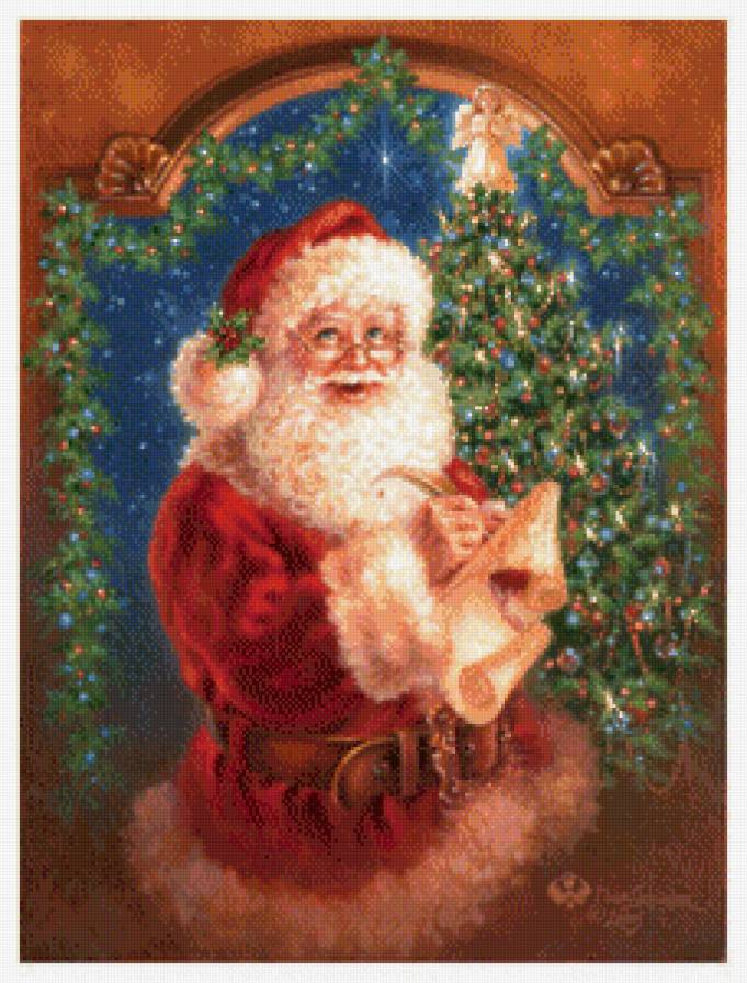 санта со списком подарков - дона гелсингер, дед мороз, зима, санта клаус, рождество, новый год - предпросмотр
