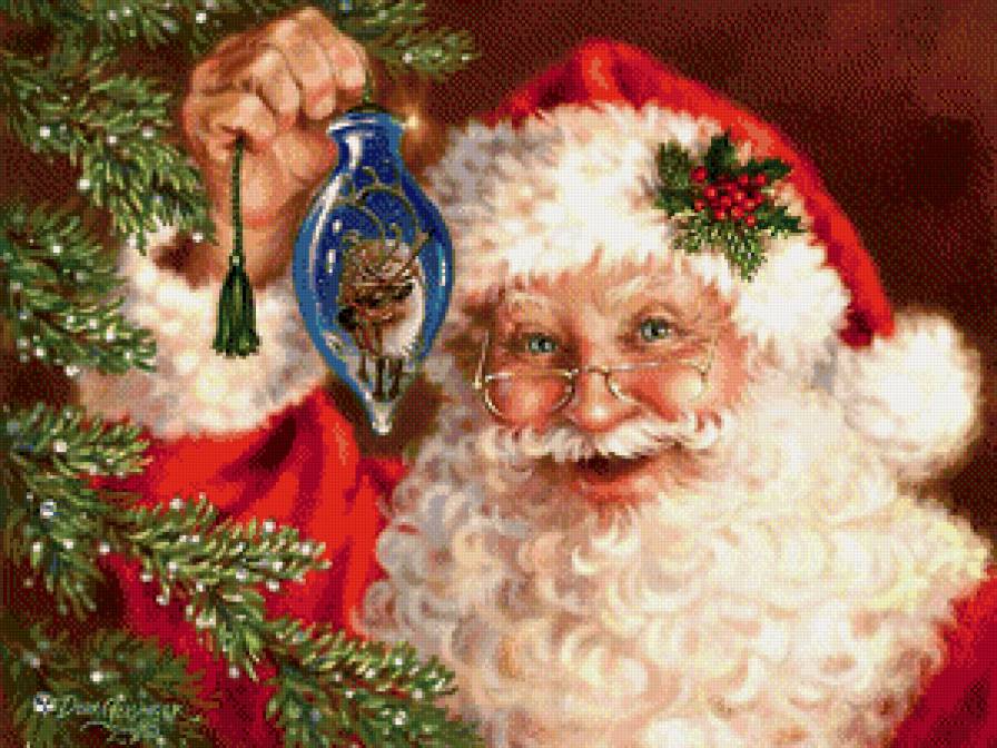 санта клаус с новогодней игрушкой - дед мороз, санта клаус, новый год, дона гелсингер, рождество, зима - предпросмотр