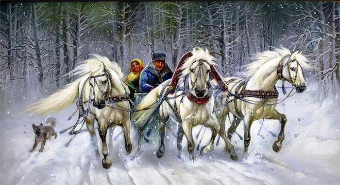русская тройка - лошадь, год лошади, кони, зима - оригинал