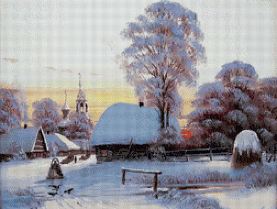 Зимняя деревня - пейзаж зима снег деревня - предпросмотр