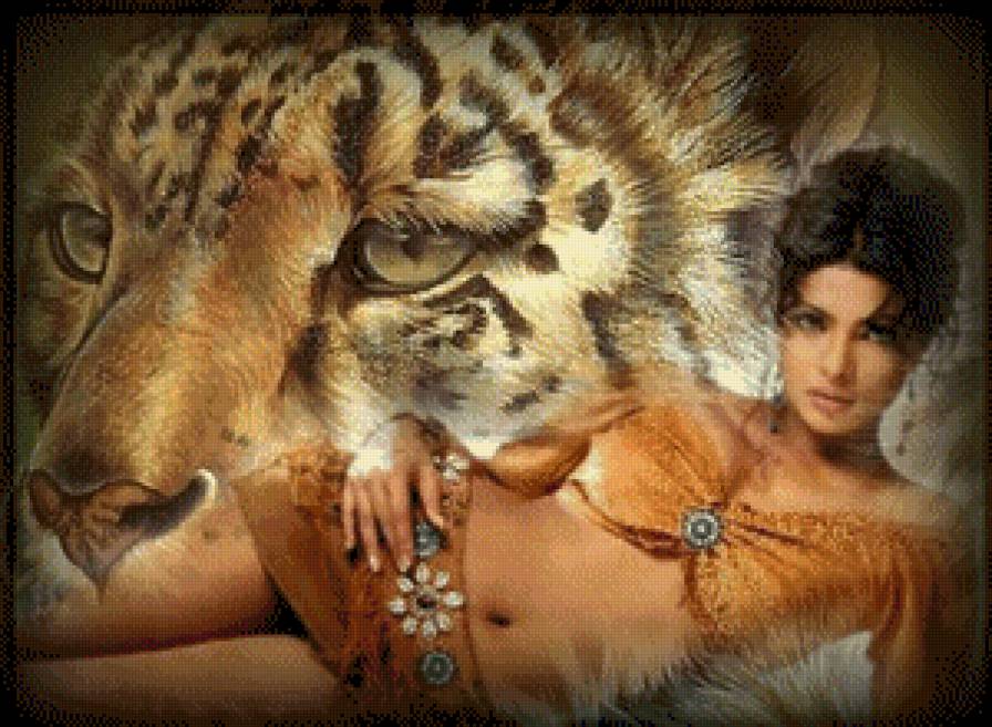 Девушка с леопардом - восток, леопард, девушка - предпросмотр