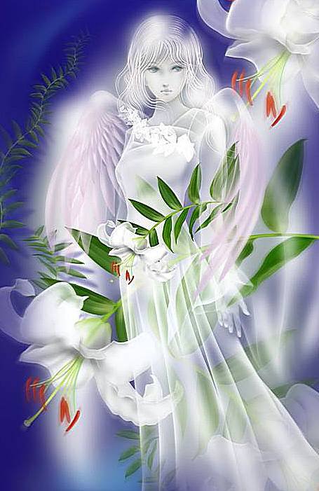 Светлый образ - ангел, лилии, образ, девушка, невинность, цветы - оригинал