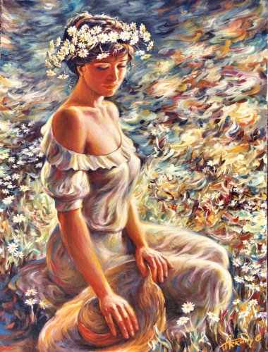 Венок из ромашек - девушка, ромашки - оригинал
