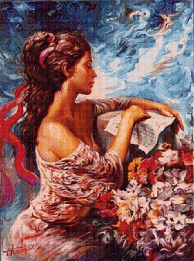 Письмо - цветы, девушка, розы - предпросмотр