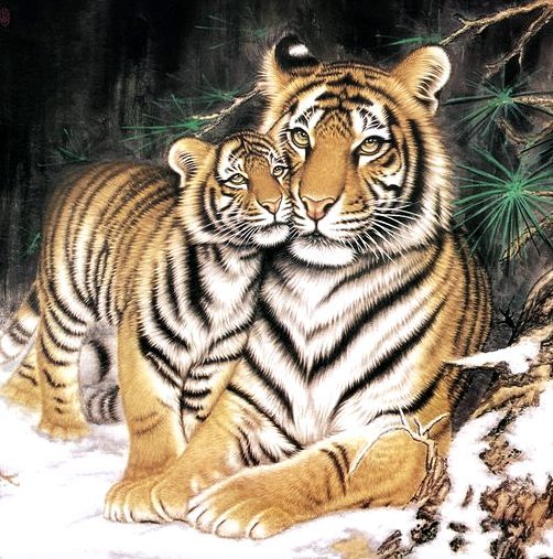 Тигрица - тигрята, тигры, животные - оригинал