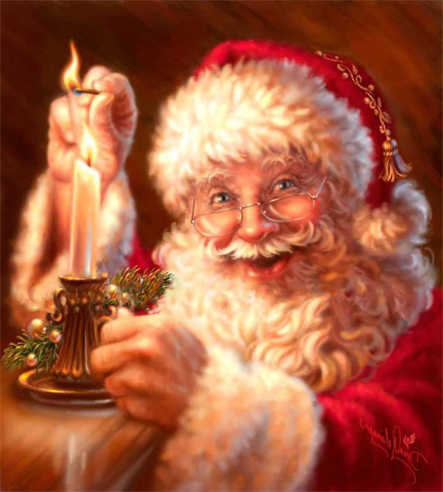 санта зажигающий свечу - дона гелсингер, рождество, новый год, дед мороз, зима, санта клаус - оригинал