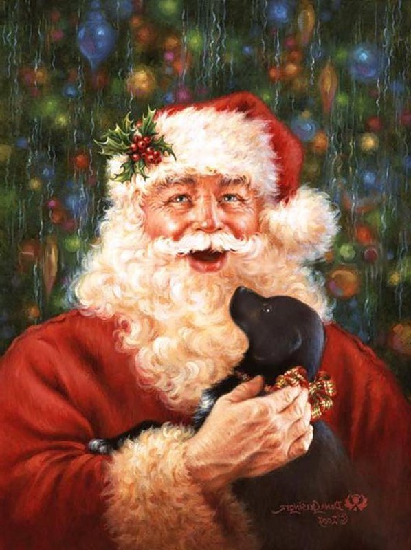 санта с собачкой - зима, новый год, санта клаус, дона гелсингер, дед мороз, рождество - оригинал