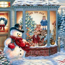 Оригинал схемы вышивки «снеговик у магазина подарков» (№530295)
