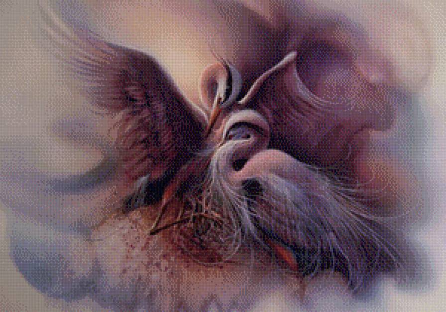 ли богл 10 журавли - живопись, картина, птицы, пара, ли богл, журавли - предпросмотр