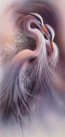 ли богл 18 журавли - живопись, ли богл, картина, пара, журавли, птицы - оригинал