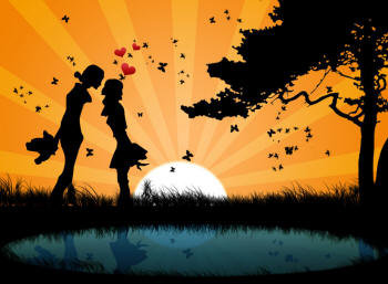 В отблесках солнца - солнце, парень и девушка, дерево - оригинал