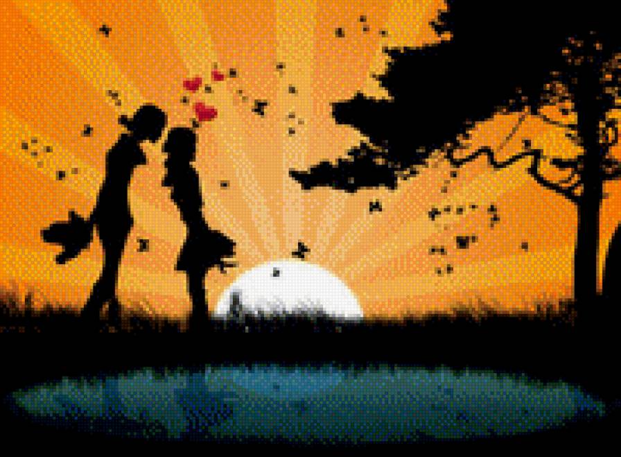 В отблесках солнца - солнце, парень и девушка, дерево - предпросмотр